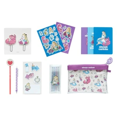 Image of Grupo Erik Disney Alice in Wonderland Stationery Set Pencil Case with A6 Notebooks, Highlighters, Sticky Notes, Paper Clips, Stickers, Pen, Gifts