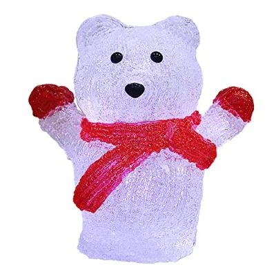 Image of DEUBA® Illuminated Acrylic Polar Bear Figure Christmas Decoration Battery Operated Energy Efficient LED Festive Cool White Glow Indoor Xmas Lighting Decor 18.5x17x10cm