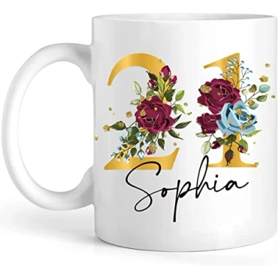 Image of EKAM Personalised Birthday Mug Age with Name Customised Gift for Mum, Dad, Kids, Girls, Friends Custom and 11oz Coffee Cup