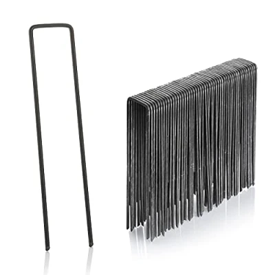 Image of GardenMate Pack of 50 x 6&#039;&#039;/150mm U shaped multi purpose steel Garden securing Pegs Ideal for weed fabric, landscape netting, ground sheets and fleece Made 2.9mm wire