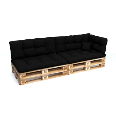 Image of POKAR Euro Pallet Pillows Waterproof Cushions Set of 6: 2x 120x80 + 120x40 1x 60x40 40x40, Cold Foam, Garden Furniture, without Pallets, Black
