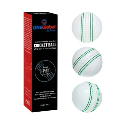 Image of ONEGlobal Incrediball Soft Practice Cricket Ball Outdoor &amp; Indoor Rubber With Core Stitched Seam For Honing Skills Family Fun (3 White)