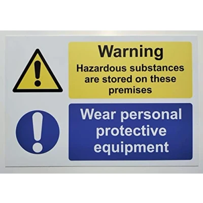 Image of Hazardous Substances Stored On Premises Wear Personal Protective Equipment Safety Sign 1.2mm Rigid Plastic 400mm x 300mm