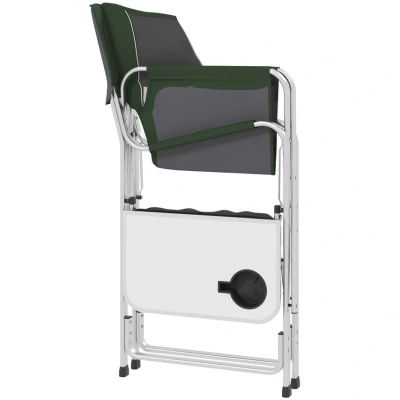 Image of Outsunny Aluminium Directors Chair, Folding Camping Chair for Adults with Side Table, Cup Holder, Cooler Bag and Pocket, Green