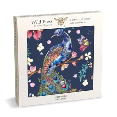 Image of Pack of 6 Notecards Floral Peacock Artistic Wild Press Design by Helen Ahpornsiri General Cards Suitable for Birthday and Other Occasions Made in the UK Eco Friendly