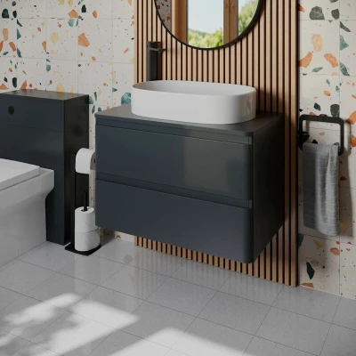 Image of Regis Forma Anthracite Grey Wall Hung Countertop Vanity Unit with Lorient White Basin 800mm