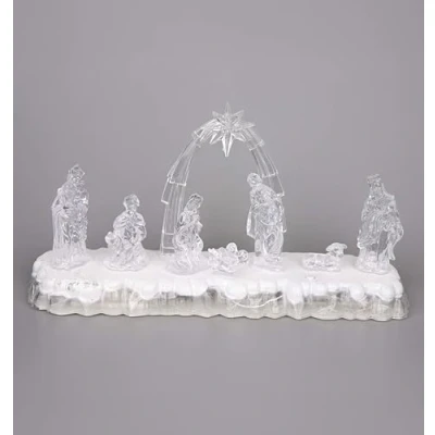 Image of SHATCHI 32cm Christmas Pre Lit LED Musical Nativity Scene Acrylic Sculpture Battery Operated Light Up Xmas Tabletop Home Decorations, Star Design 2