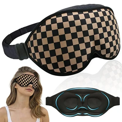 Image of Fashion Sleep Mask, Sleeping Mask for Women, 100% Blackout Eye Soft Covering Strong Light, Suitable Travel/Yoga/Nap (Khaki Plaid)
