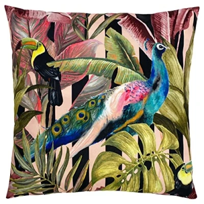 Image of Evans Lichfield Toucan and Peacock Outdoor Polyester Filled Cushion, Multi, 43 x 43cm