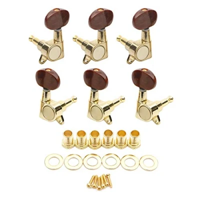 Image of Unxuey 3R3L Semi closed Golden Guitar Tuning Pegs String Tuners Keys Machine Heads Knobs Locking for Acoustic, Electric Guitar, Set of 6