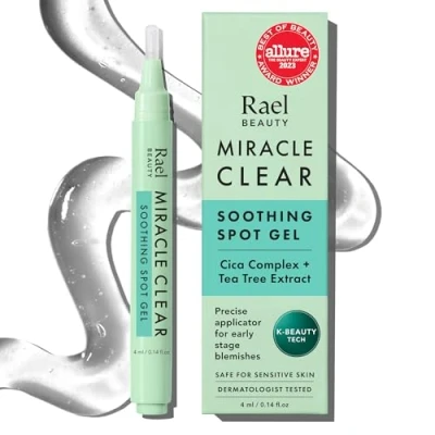 Image of Rael Miracle Clear Soothing Spot Gel Pen Korean Skincare, For Early Stage Acne Pimples Treatment, with Succinic Acid, Tea Tree and Cica, Vegan, Cruelty Free (4 ml)