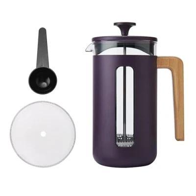 Image of La Cafetière Pisa 8 Cup In Purple Colour Durable Stainless Steel Plunger, Heat Resistant French Press With Stylish Natural Wood Handle, Versatile Coffee Tea 10 Year Guarantee, 1L