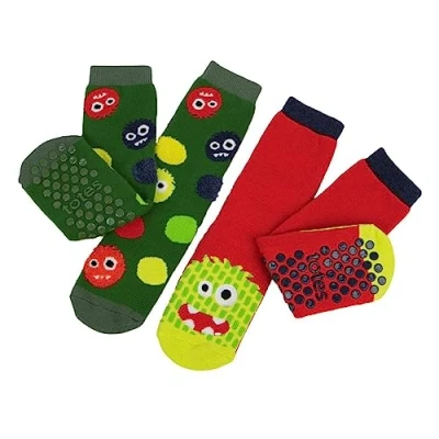 Image of Boys 2 Pair Totes Tots Originals Novelty Slipper Socks Monster 3 Years