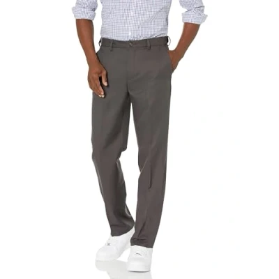 Image of Amazon Essentials Men&#039;s Classic Fit Expandable Waist Flat Front Dress Trousers, Dark Grey, 38W / 29L