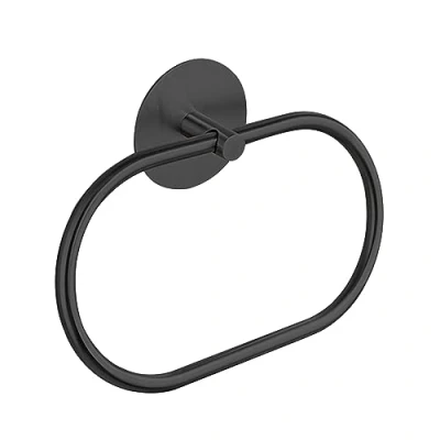 Image of JXINLODGEG Black Towel Holder，Self Adhesive Ring for Bathroom, SUS 304 Stainless Steel Hand Rail Rack Wall Mounted Hanger Bathroom Organizer, Kitchen