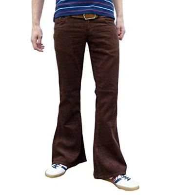 Image of Mens Retro Brown Bell Bottoms Cord Flares Vintage 60s 70s Style (32W 34L)