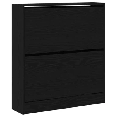 Image of vidaXL Shoe Cabinet Black Oak Engineered Wood Storage Rack Bedroom &amp; Hallway Indoor Organizer, 80 x 21 87.5 cm