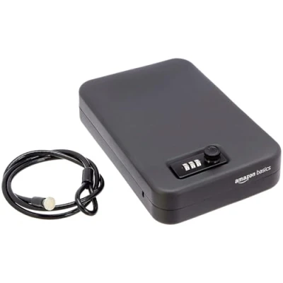 Image of Amazon Basics Portable Security Lock Box Safe with Combination for Documents and Jewelry, Large, Black