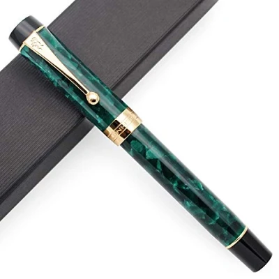 Image of JINHAO Century 100 18KGP Golden Plated Resin Fountain Pen (Green, Medium Nib)