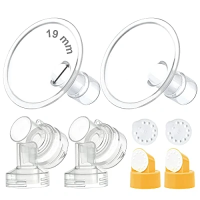 Image of Maymom Brand 25 mm 2X Two Piece Breastshield, Base Connector w/Valve and Membrane for Selected Medela Breast Pumps; Medium Shield (19mm)