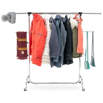 Image of Tatkraft Falcon Sturdy and Big Clothes Rack on Wheels, Extendable Length (106 179 cm) Height (137.5 187.5 cm), Easy to Assemble, Chromed Steel