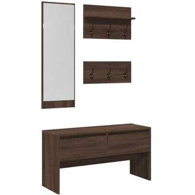 Image of vidaXL 4 Piece Hallway Furniture Set Brown Oak Engineered Wood