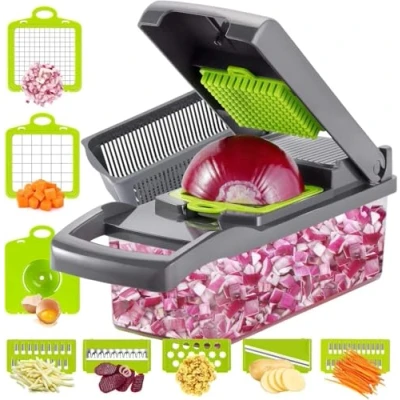 Image of Koliyn12 in 1 Onion Chopper, Mandolin Slicer, Multifunctional Food Chopper with ContainerPremium Vegetable 7 Blade Veggie