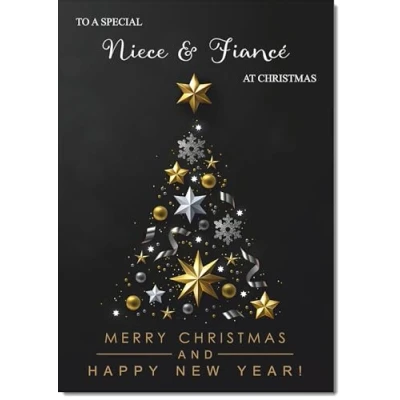 Image of doodlecards Niece and Fiance Christmas Card Black Abstract Tree Medium Size for &amp; with Plain Envelope