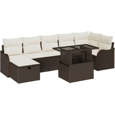 Image of vidaXL 8 Piece Garden Sofa Set with Cushions Brown Poly Rattan