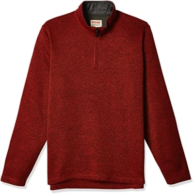 Image of Wrangler Authentics Men&#039;s Long Sleeve Fleece Quarter Zip Pullover Sweater, Bossa Nova, S
