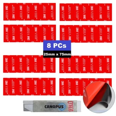 Image of CANOPUS 3M Number Plate Sticky Pads Heavy Duty, VHB 5952 (8 PCs 25mm x 75mm) Waterproof Pads, Double Sided Adhesive for License Holder, Home Decor,