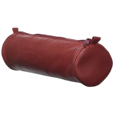 Image of Clairefontaine Ref 77029C Age Bag Round Leather Pencil Case 210 x 60 60mm in Size, Soft &amp; Supple Genuine Lambskin Leather, Metal Zip With Pull Red