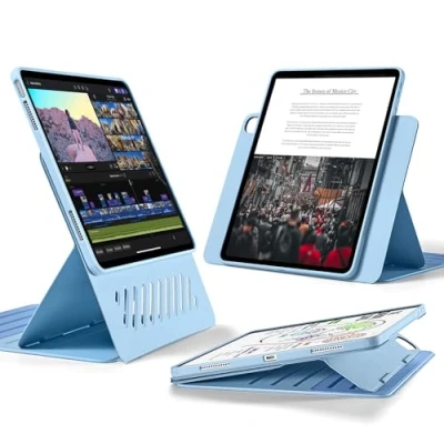 Image of ESR for iPad Air 13 inch Case, Rotating Case with Removable Magnetic Cover, Adjustable Portrait/Landscape Stand Raised Screen View, 9 Standing Angles, Shift Series, Fresh Blue