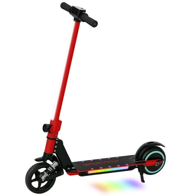Image of SPORTNOW Folding Electric Scooter for Kids Age 6 14 with Dual Brakes, Front Suspension, LED Colourful Lights and Display, 6.8kg Lightweight Aluminium E Scooter, Up to KM/H &amp; KM, Red