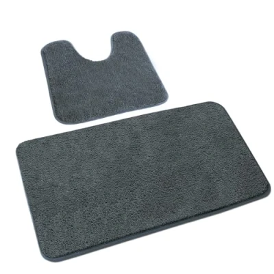 Image of Rururug Bath Mat Sets 2 Piece Washable Microfiber New Point Plastic Non slip Bottom Rug For Toilet, Bathroom (Grey, 50x80cm+50x40cm)