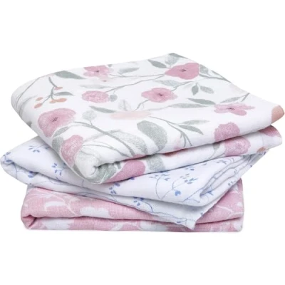 Image of aden + anais 100% Cotton Muslin Musy Squares, Multi use Baby Cloths for Girls &amp; Boys, 70x70cm, Ideal Newborn Infant Nursing Set, Perfect Shower Gifts, 3 Pack, ma fleur