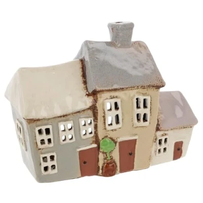 Image of Shudehill Giftware Village Pottery 3 Garden Houses Tealight Holder Grey