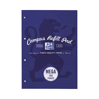 Image of Oxford Campus, MEGA 300 Pages A4 Lined Paper Refill Pad with Margin, Navy, Pack of 1