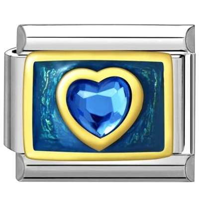 Image of Quiges 9mm Italian Style Charm Link Module Stainless Steel Blue Heart for Bracelets