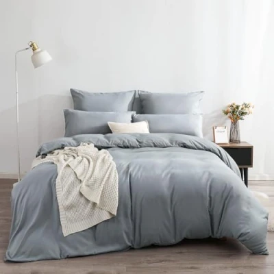 Image of Soifox Bed Linen 200 x 220 cm Grey Soft and Comfortable Non Iron Wrinkle Duvet Cover Set with 80 Pillowcase of 2 Winter Zip