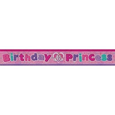Image of amscan 9900010 Pink Holographic Birthday Princess Foil Banner 1 PC