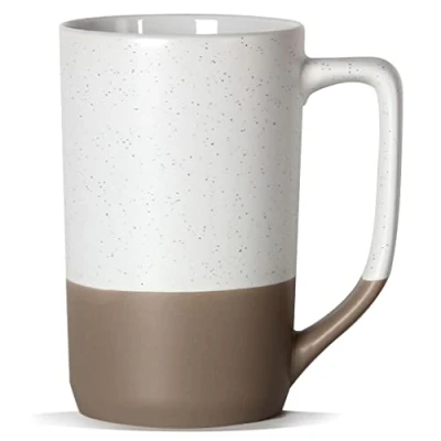 Image of SHOWFULL 16oz Large Coffee Mug, Two Color Combination Big Ceramic Tea Cup with Handle Black Speckled for Men Women Restaurant Home Office Hot Drinks, White