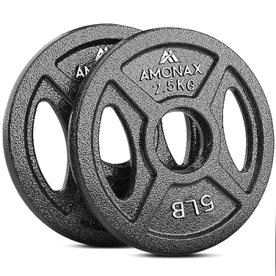 Image of Amonax Cast Iron Weight Plates Set, 2.5kg, 5kg, 10kg Dumbbell for 1 Inch Bars, Metal Barbell Lifting Hip Thrust, Steel Home Gym