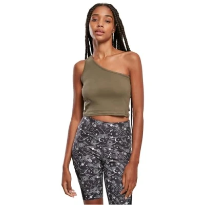 Image of Urban Classics Cropped Asymmetric Top, Women&#039;s, Size: Small, Khaki