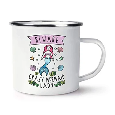 Image of Beware Crazy Mermaid Lady Retro Enamel Mug Cup