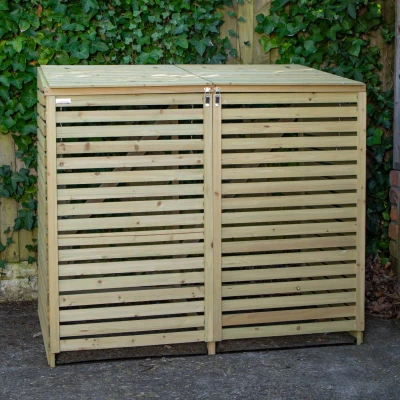 Image of 1.34m x 1.2m Large Wooden Outdoor Garden Double Wheelie Bin Store Storage for 2 Bins