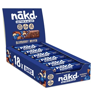 Image of Nakd Blueberry Muffin Natural Fruit &amp; Nut bars Vegan Healthy Snack Gluten Free 35g x 18