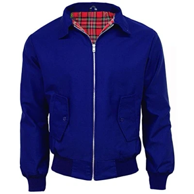 Image of G5 APPAREL Mens Classic Vintage Scooter Harrington Bomber Jacket Tartan Lined Biker (S, Royal Blue)
