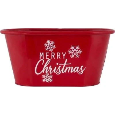 Image of Fyne Finds Metal Merry Christmas Red Plant Pots Pail Planters Troughs Xmas Snowflakes Themed (1)