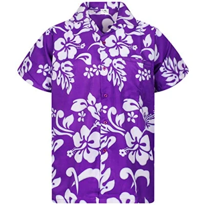 Image of King Kameha Floral Vibes Hibiscus Print Hawaii Colorful Stylish Shirt Standard Fit, Hibiscus, Purple, 4XL